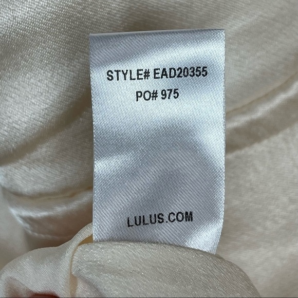 LULUS THESE WORDS LIGHT BEIGE SATIN KIMONO SLEEVE DRAWSTRING EMBROIDERED DRESS - Picture 15 of 16